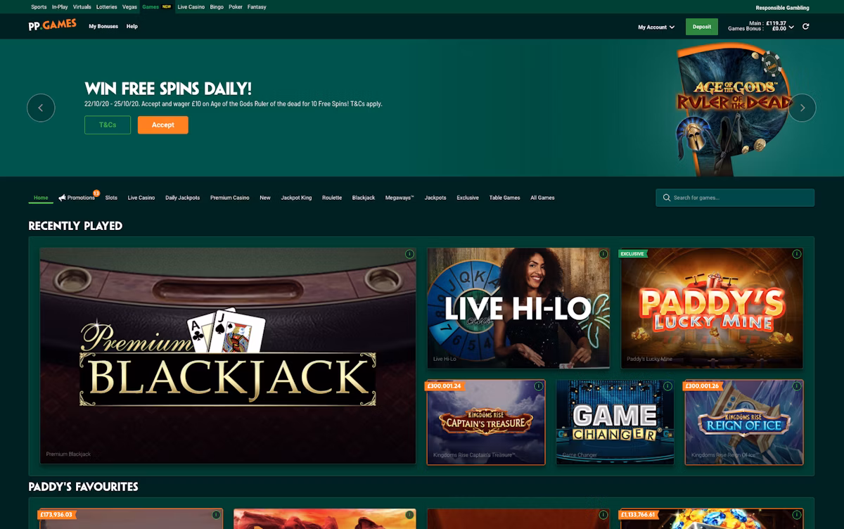 Paddypower Main page